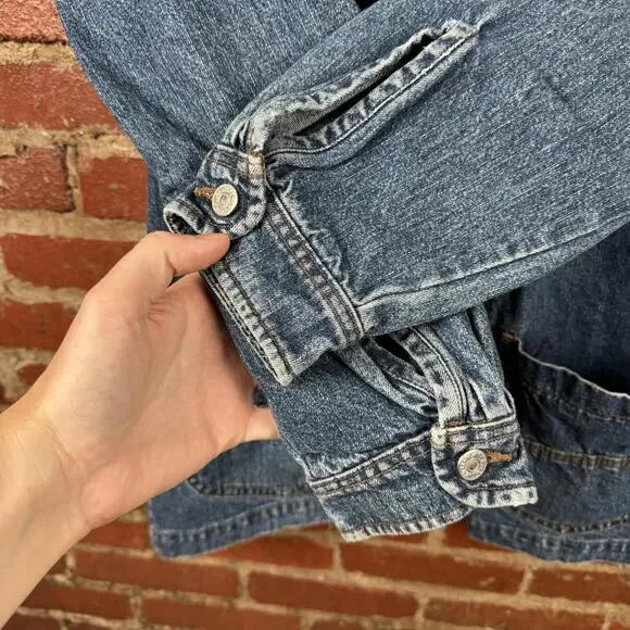 Vintage Lee Coat Womens Large Blue Denim Corduroy Collar Chore Workwear Barn - Picture 5 of 8